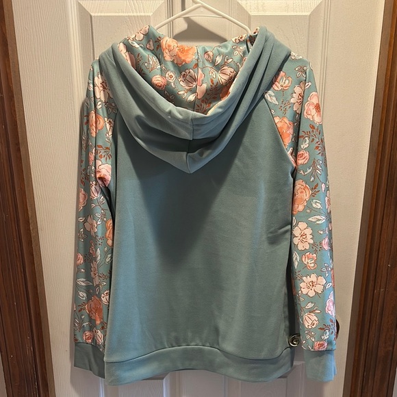 Green and Pink Floral Sleeve Hoodie - Picture 6 of 6